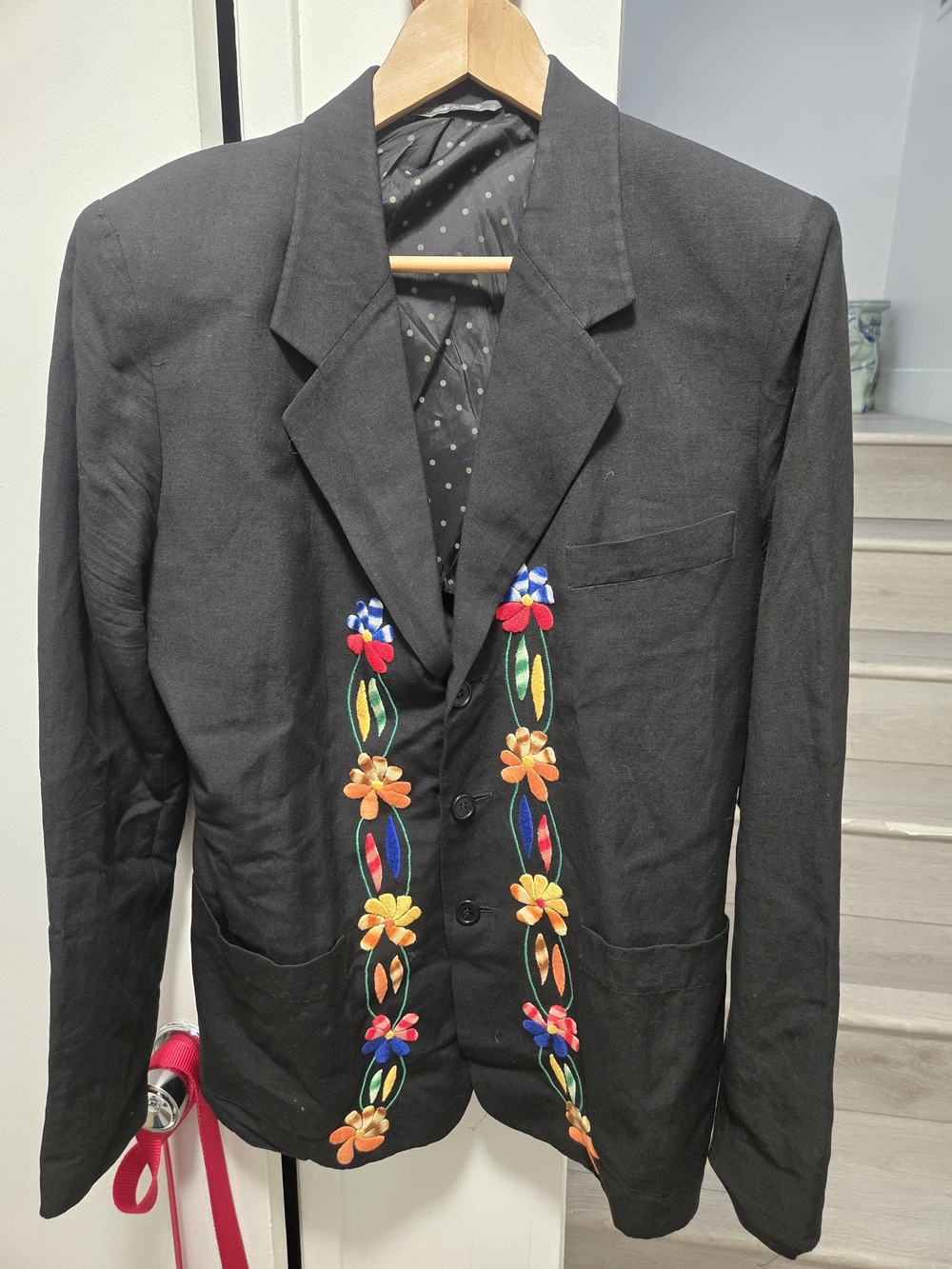 Byblos Floral Embroidered Black Slim Blazer 50 IT (38-40 US)